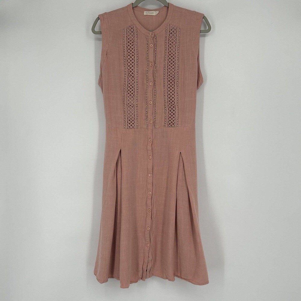 Roolee Pembroke Crochet Dress Soft Pink Pleated Linen Blend Sleeveless Size XL